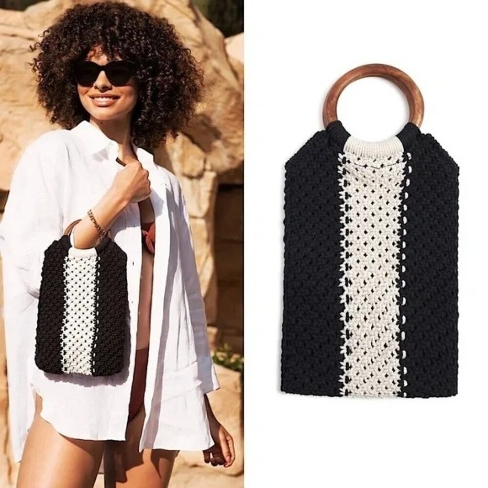 Laude the Label Gabby Mini Macrame Bag with Wooden Handles Knit